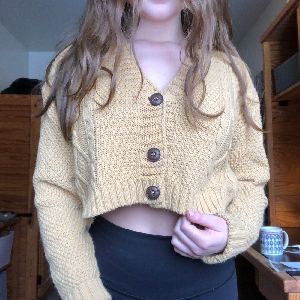 Cropped yellow cardigan sweater